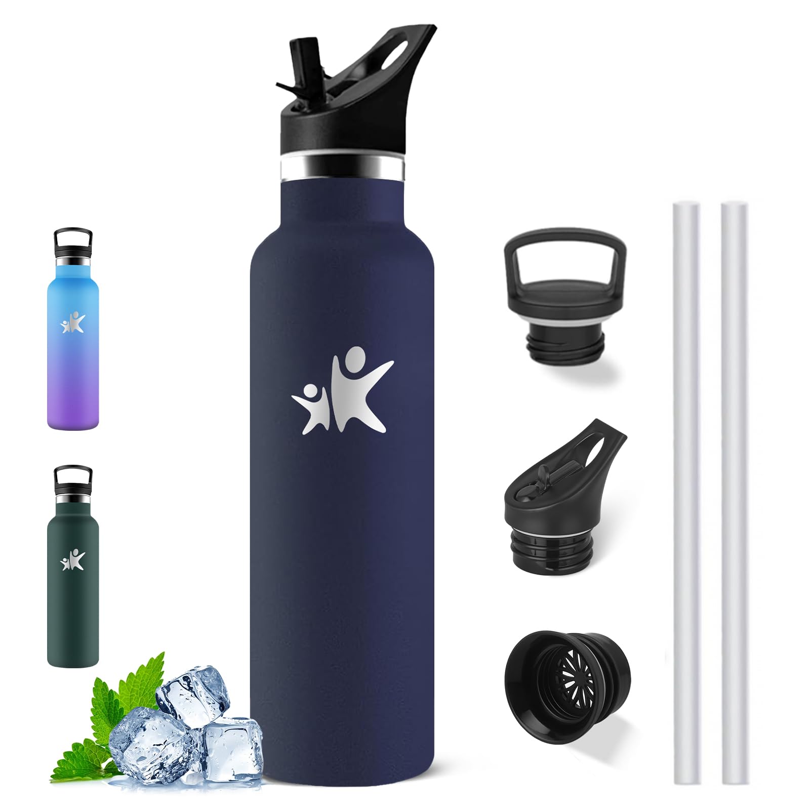 Mujigaga Insulated Water Bottle, 1 Litre Water Bottle, BPA Free, Water Bottles with Straw, Leakless, Stainless Steel Water Bottles, Vacuum Insulation, Thermal Water Bottles for Camping, Pilates, Work
