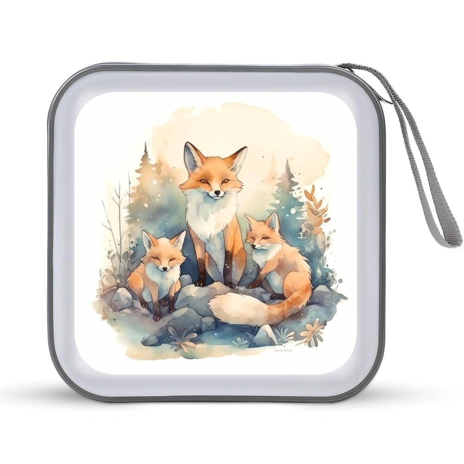 JTREHY - 40 Sheets CD Storage Case with Portable Zipper Fox Print CD DVD Large Capacity for Car Home Office Game Disc Audio Music