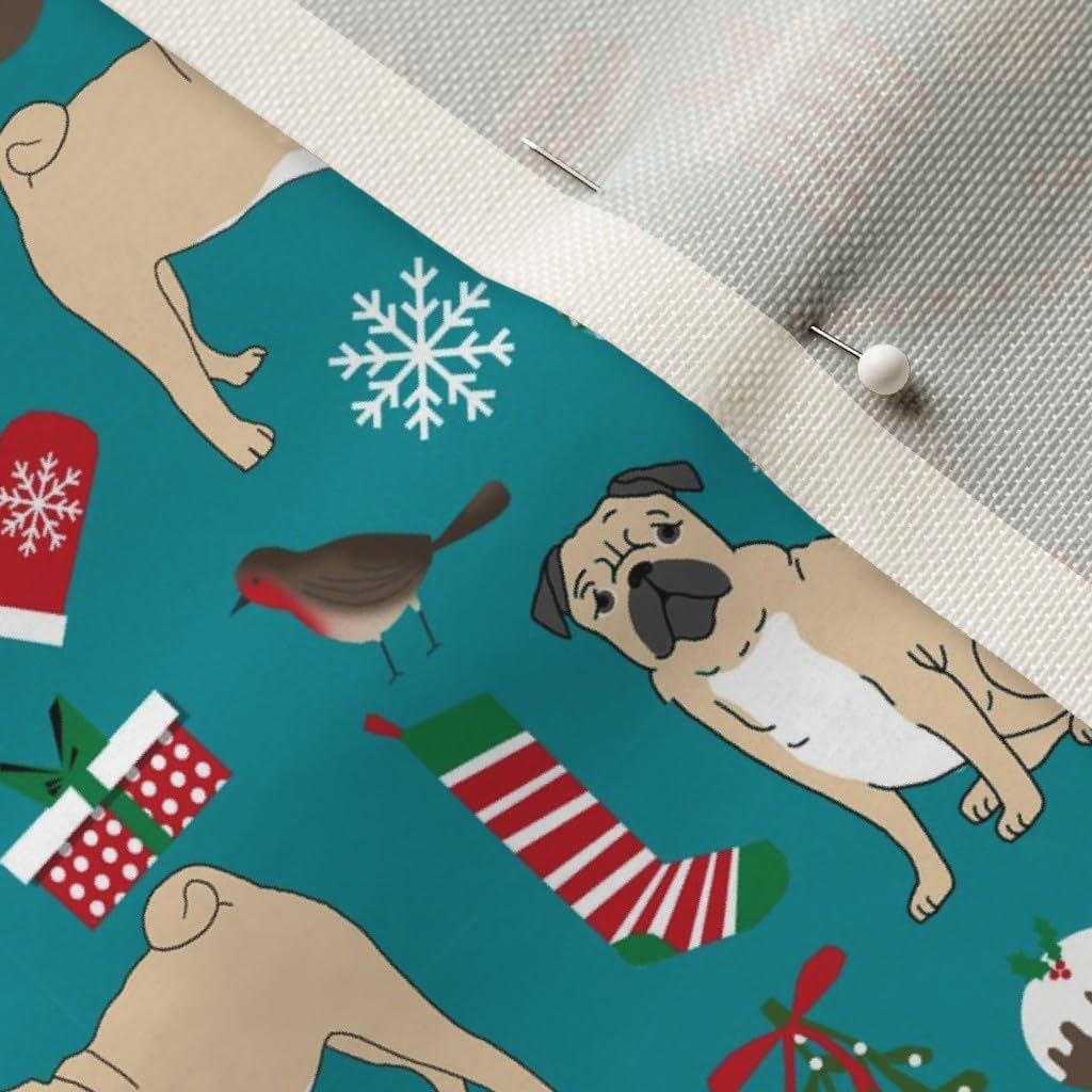Spoonflower Fabric - Christmas Pugs Cute Pug Dogs Best Red Green Pet Portrait Printed on Upholstery Velvet Fabric Fat Quarter - Upholstery Home Decor Bottomweight Apparel