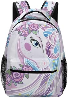 ColourLife Mochila escolar, linda bolsa de livros para laptop, unicórnio com rosas para homens, mulheres e estudantes