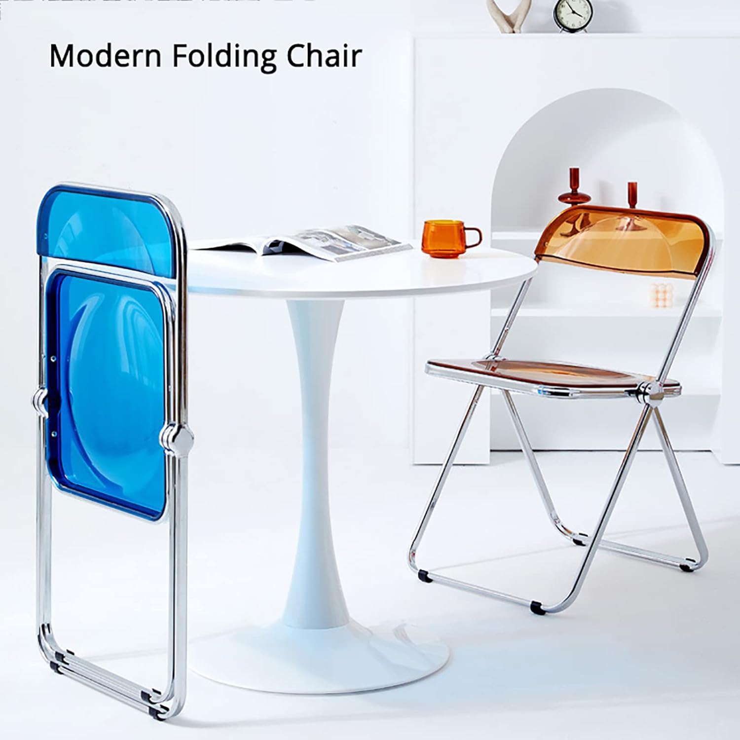 Transparent,Portable Acrylic Foldable Chair with Backrest,Basics Office Conference Room Chair,Comfy Dining Folding,Gray (Grey 19" D x 19" W x 30" H)