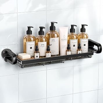 JOTPE Expandable Shower Caddy, No-Drill Suction Shower Shelf, Black