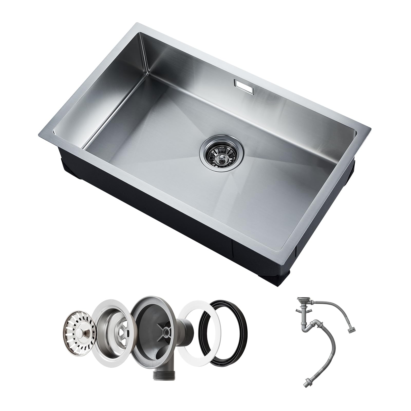 VEVOR Fregadero de Cocina bajo Encimera Acero Inoxidable 304, Lavabo de Granja de Un Solo Tazón con Accesorios, Fregaderos de Lavavajillas Domésticos para RV, Cocina de Preparación, 760 x 430 x 190 mm