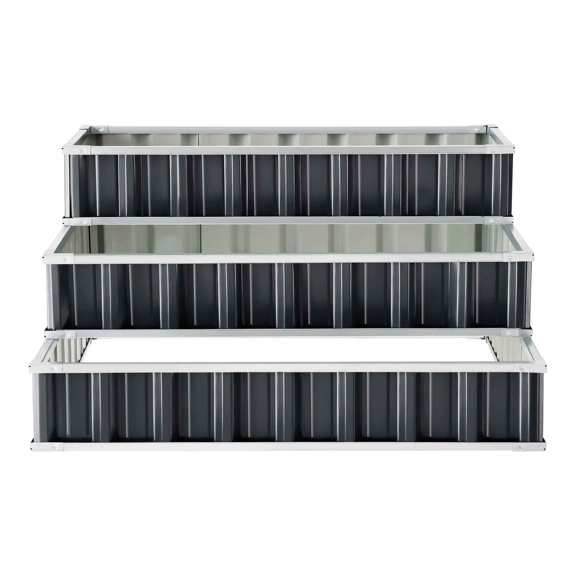 Carré Potager à 3 Niveaux pour Fleurs Herbes Légumes Jardinière Surélevée Résistante aux Intempéries en Acier Galvanisé 118 x 118 x 60 cm Anthracite
