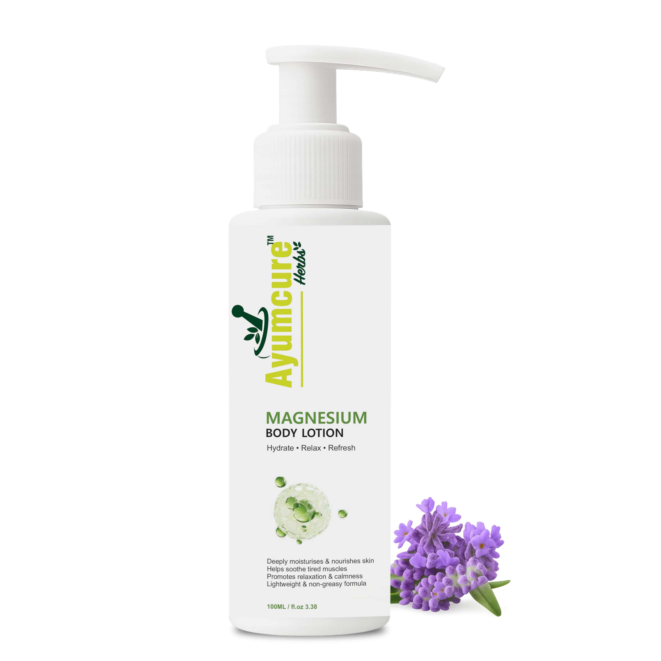Ayumcure Magnesium Body Lotion 100ml | Deep Hydration & Nourishment | Relieves Muscle Stiffness, Fatigue & Stress | Promotes Relaxation & Better Sleep | Lightweight Non-Greasy Daily Moisturiser
