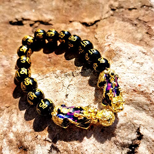 MANRUO Feng Shui Black Obsidian Wealth Bracelet Color Changed Pi Xiu Bracelets Dragon Mantra Bead Bangle Attract Wealth and Good Luck for Men/Women3