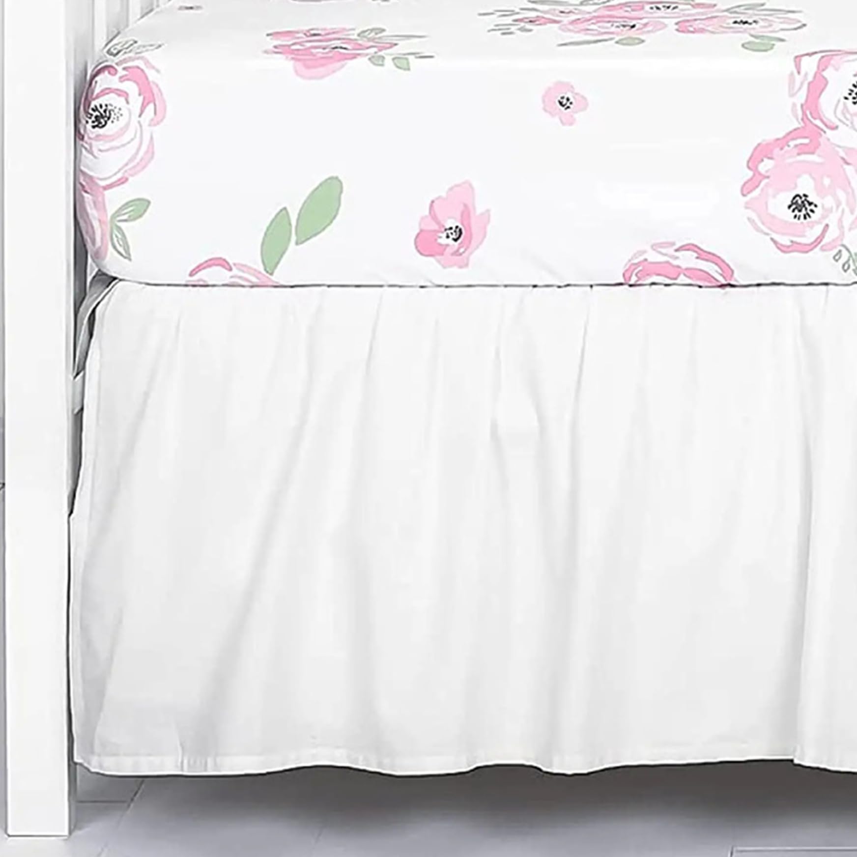 Jupes de lit de Berceau Blanches, Jupe literie pour bébés Filles ou garçons, 28x52x14 Pouces