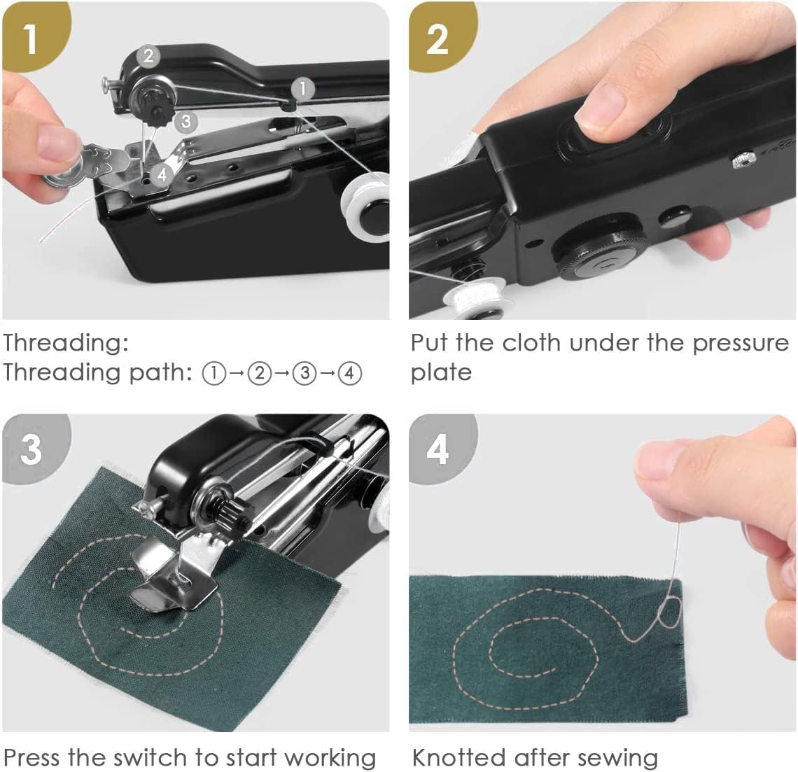 Macchina da Cucire Portatile, Macchina Per Cucire Professionale Mini Elettrica Handheld Sewing Machine per Principianti, Cucitura Rapida adatta per Vestiti, Tende in Tessuto, Fai da te