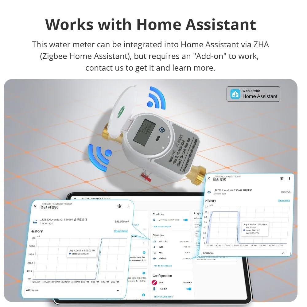 214C Zigbee Smart Ultraschall-Wasserzähler mit Ventilsteuerung, LCD-Display, IP68, hohe Genauigkeit, Wasserverbrauchsmonitor, funktioniert mit Tuya (Hub erforderlich) & Home Assistant (ZHA