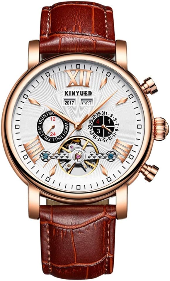 Mens Tourbillon Mechanical Luminous Watch Moon Phase Stainless Steel self Wind Wristwatch Military Sport Leather Automatic Watches for Men