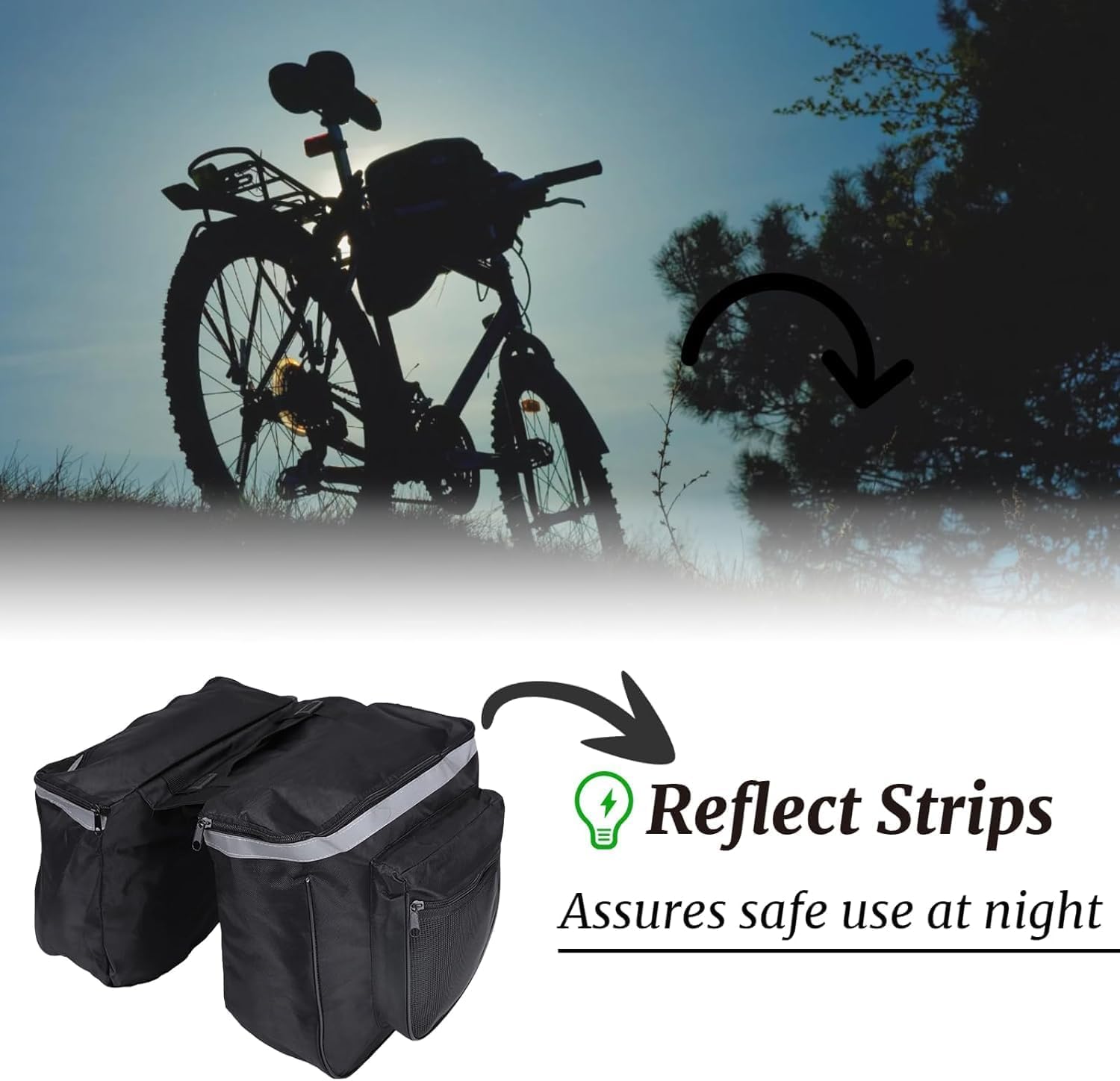 Akozon 25L Waterproof Bike Saddle Bag - Double Pannier Rear Rack Bag With Reflective Strips For Mountain & Road Bikes