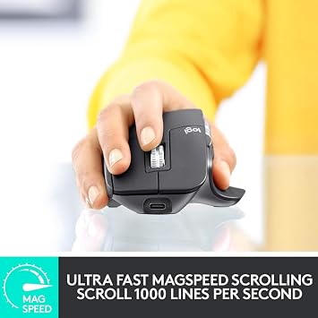 Logitech MX Master 3 - Powerful Wireless Bluetooth Mouse Fast Scrolling Bluetooth and 2.4 GHz Connection via USB Receiver for Windows/Linux/Chrome/Mac Graphite [Bulk - Without Packaging]