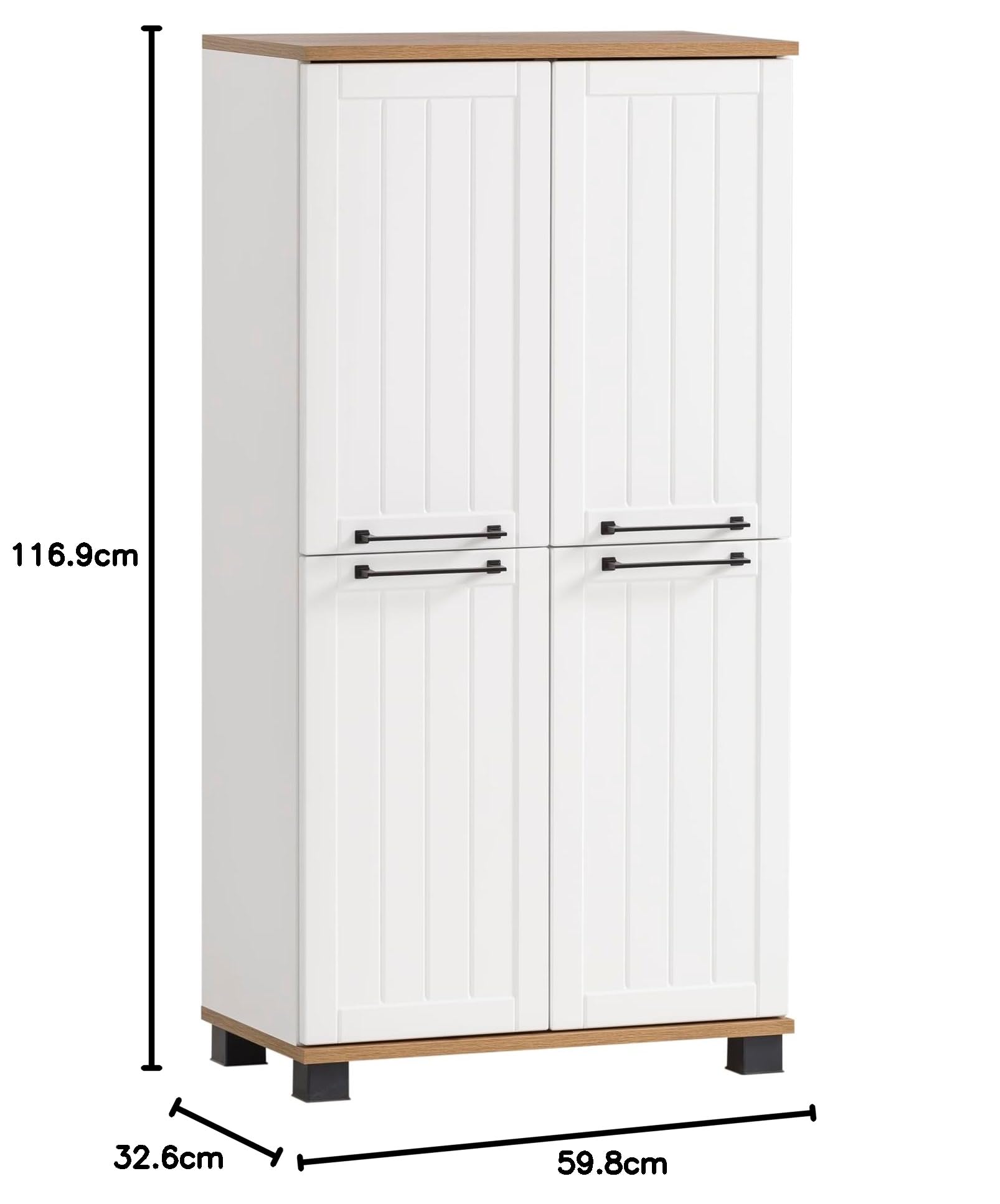 Schildmeyer Highboard Jelda 154232, matt weiß/Eiche Landhaus Dekor, 59,8 x 32,6 x 116,9 cm