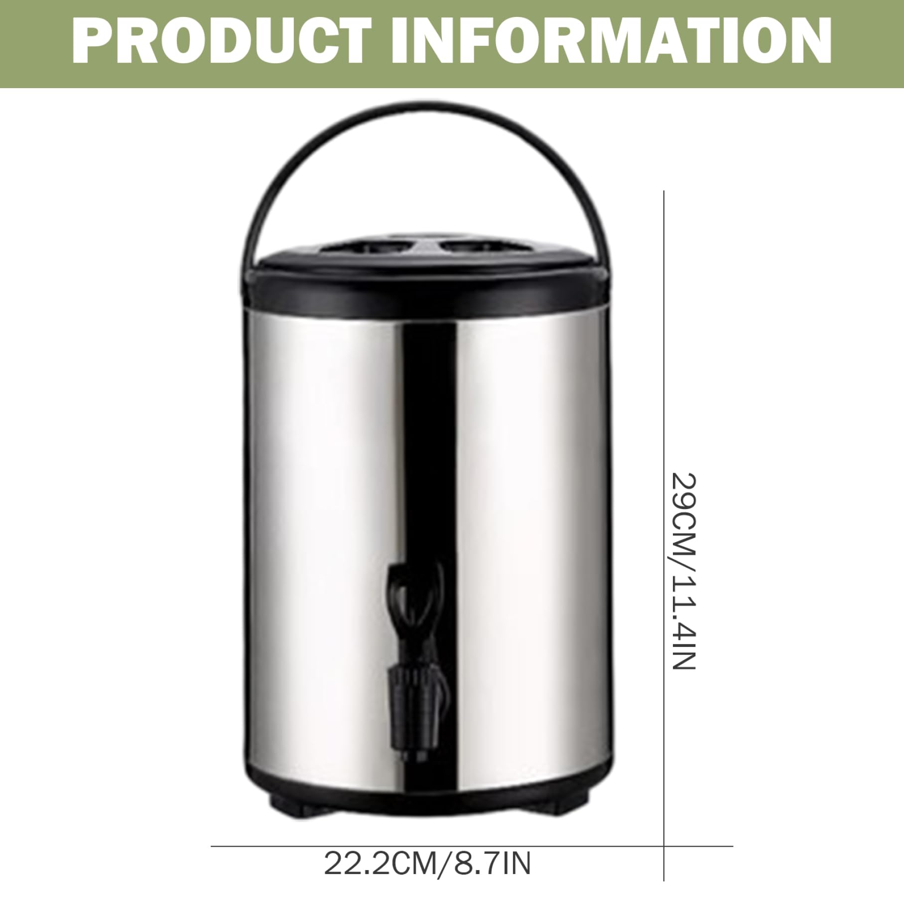Dispenser Acqua Calda, Dispenser Acqua Calda 6L Urna Isolata con Rubinetto e Maniglia Tè in Acciaio Inossidabile per Caffè Tè Latte Freddo Succo, Bevande