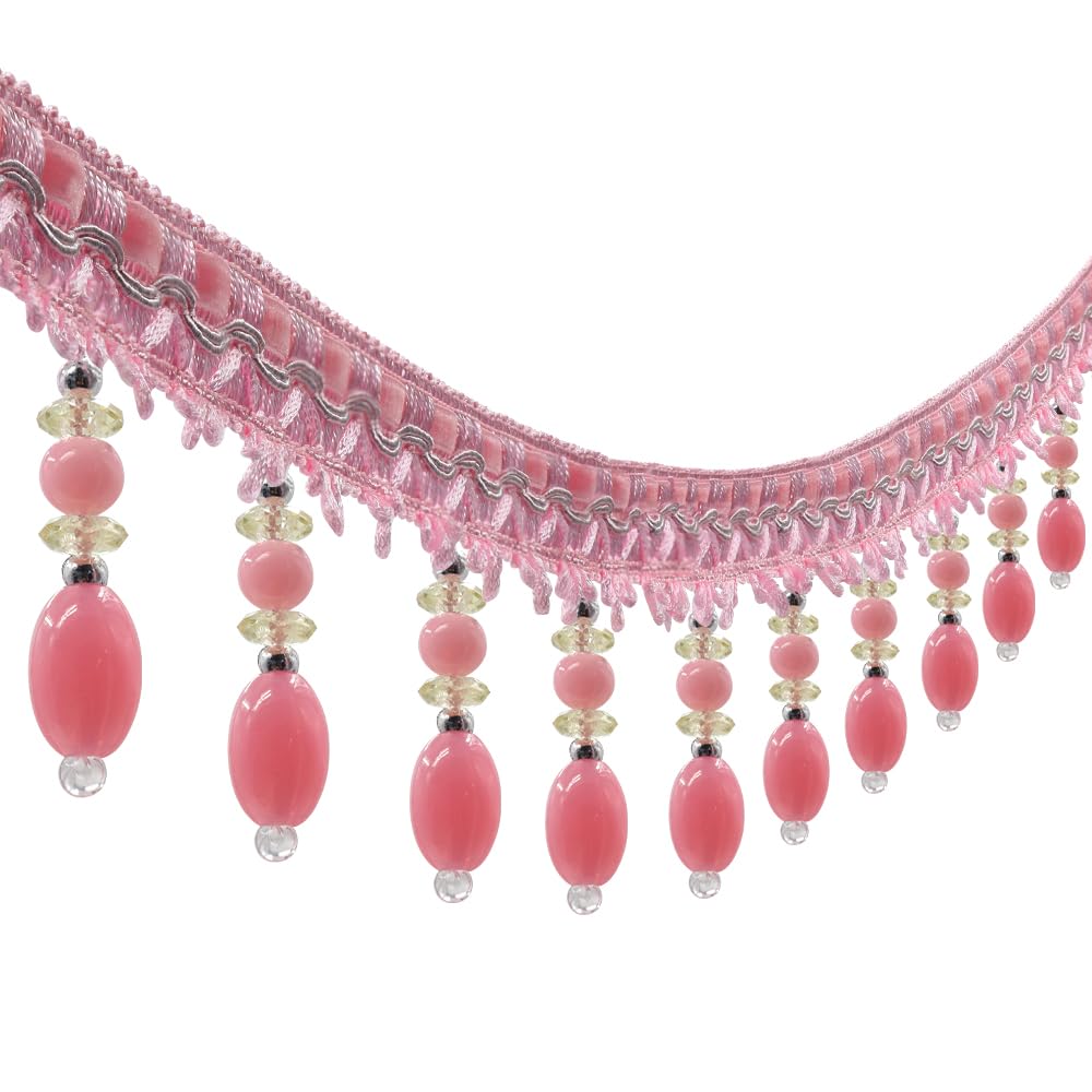 6yards Beading Fringe Tassel Trimming Braided Lace Ribbon Curtain Trim Tape Applique for Curtain Sewing Edge Decorated (Pink)