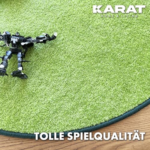 KARAT Teppich rund Ø 100cm Grün - Moderner Flauschiger Velours Kurzflor Teppich für Kinderzimmer - Spielteppich, Kinderteppich Krokodil