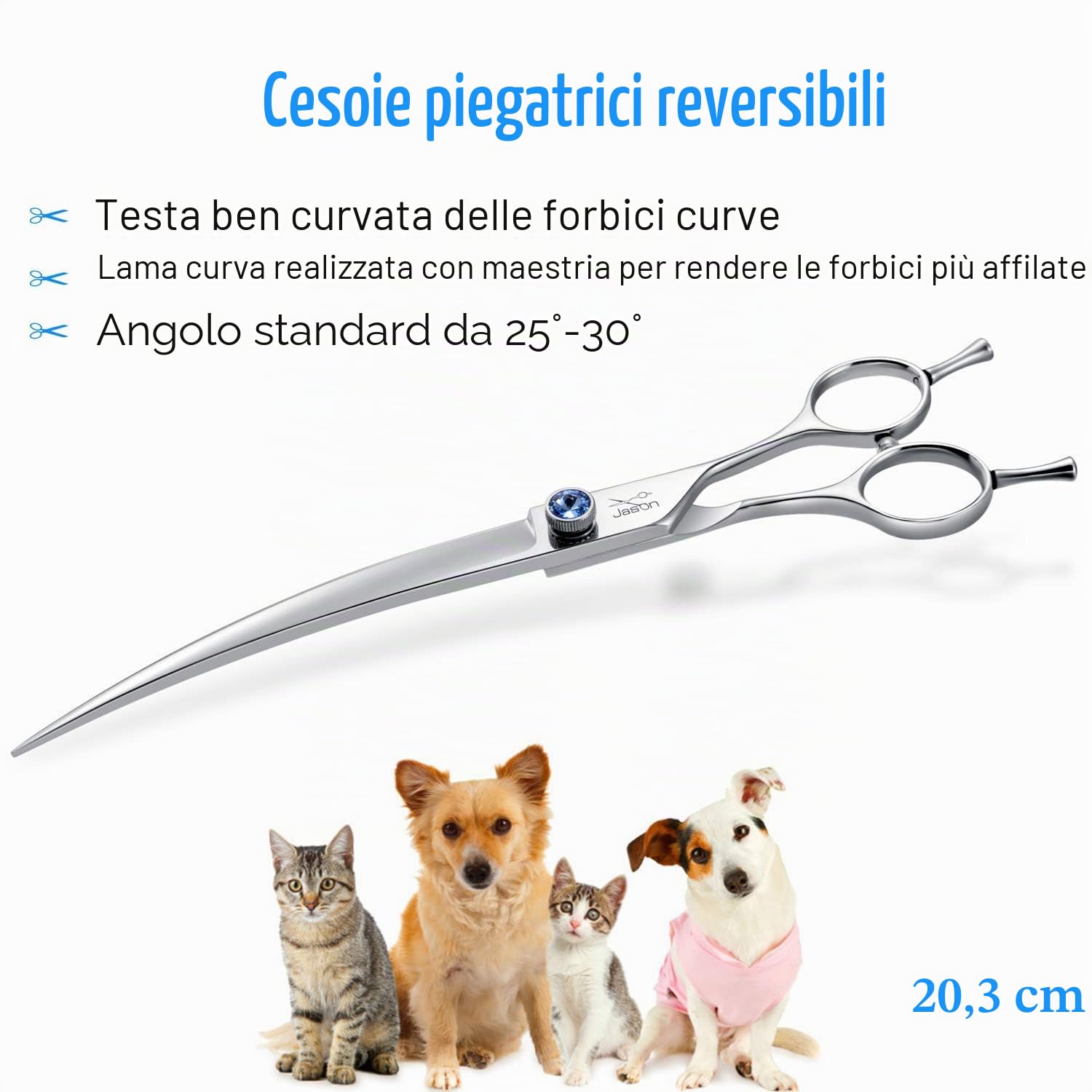 Jason forbici curve per cani da 8 pollici ergonomiche per cani e gatti con manico offset e vite gioiello per destrimani lunghe e affilate comode e leggere