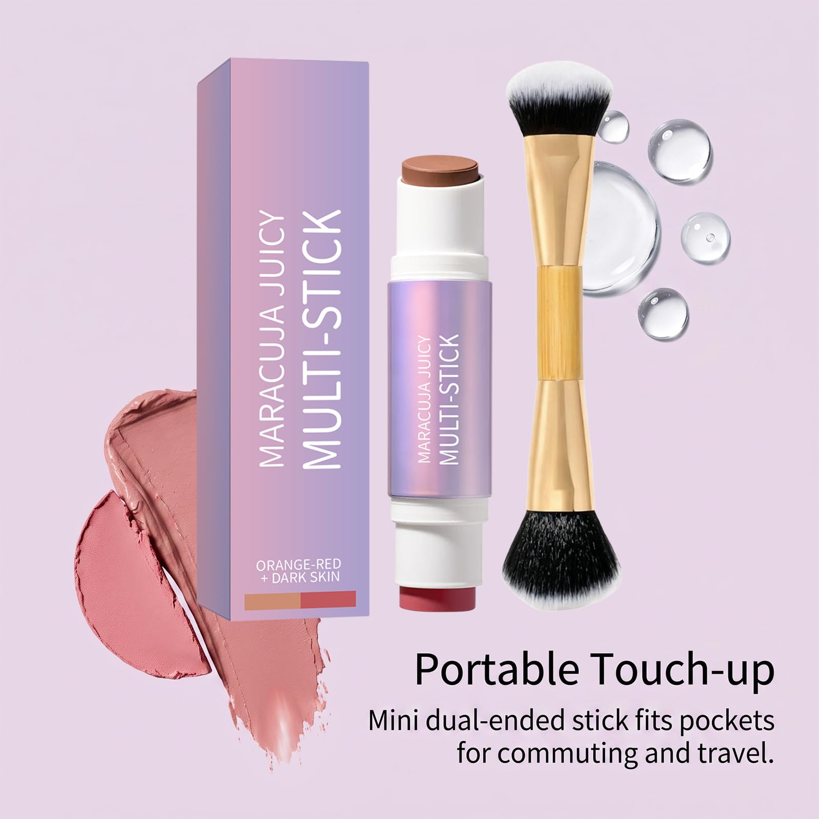 Bâton de blush crème -tenue longue durée, fini naturel et teinte rose nude. | Teinte PH-active – Fini mat longue tenue ，Effet 3D naturel contouring léger et un éclat subtil.Format nomade