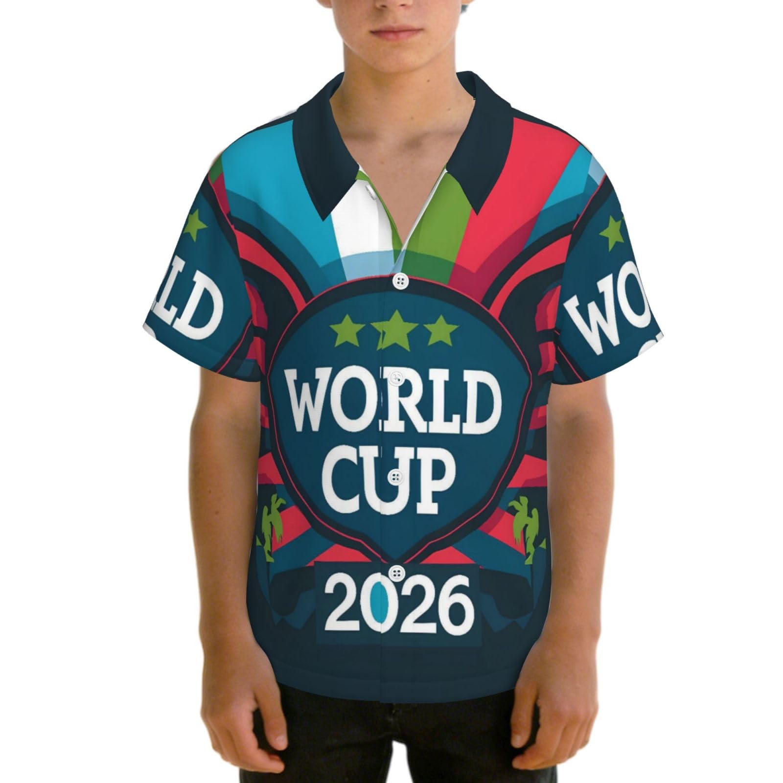 Fuzquwu World Cup 2026 (3) Pattern Youth Hawaiian Shirt, Aloha Tropical Short Sleeve Button Down Shirt