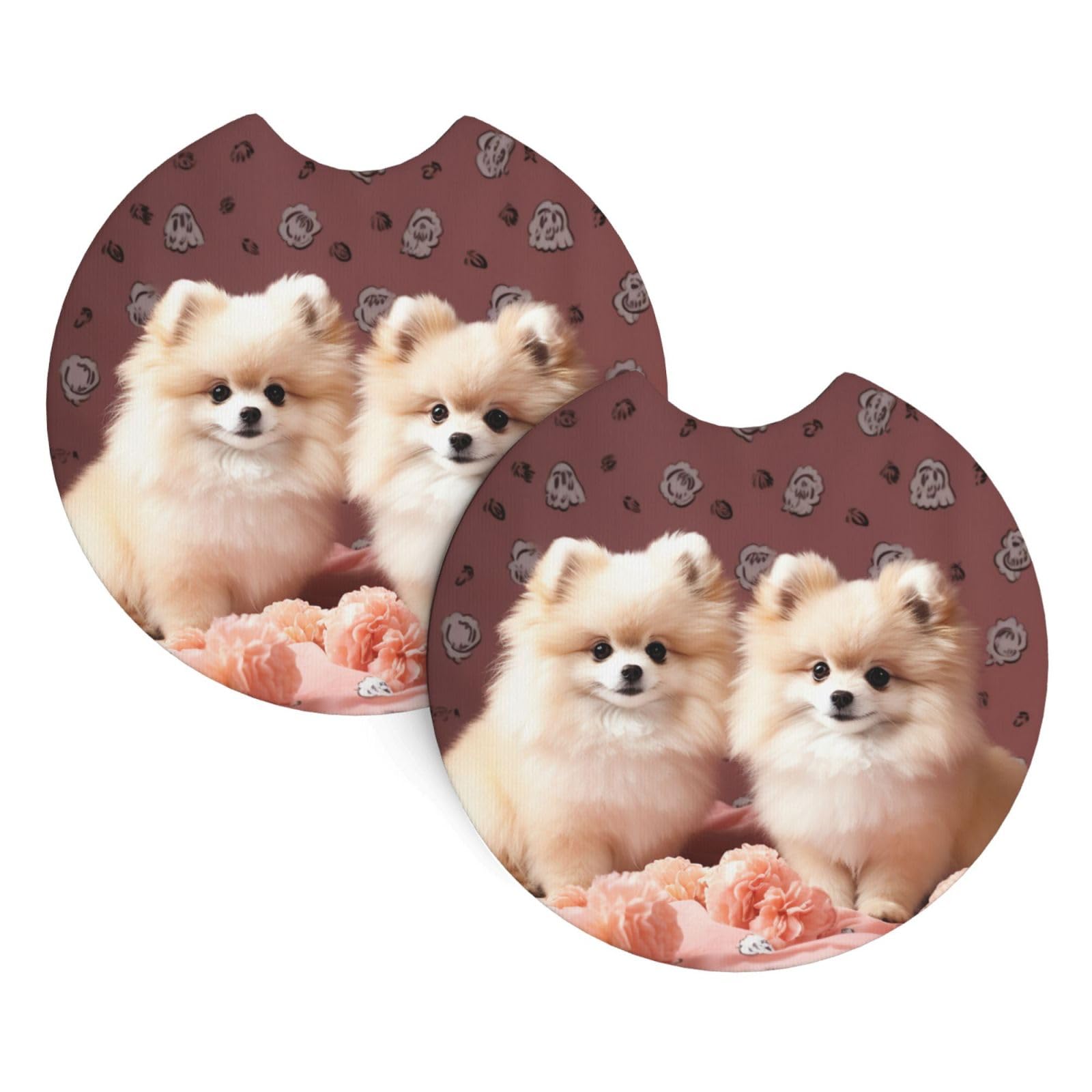2PCS Car Coaster for Cup Holders Universal Auto Cup Mat Pomeranians Puppies and Point Cup Coaster Pad 2.7" Waterproof Neoprene Non-Slip Cup Holder Coasters Car Interior Accessories for Women Men