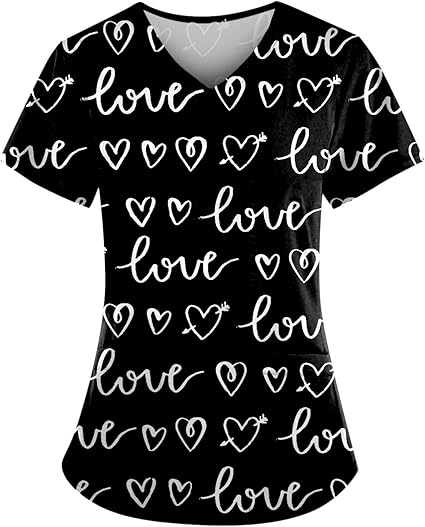 OIOLOYJM Printed Scrub Tops Women Short Sleeve V Neck Plus Size Scrubs for Womens Nursing Uniforms Shirts with Pockets
