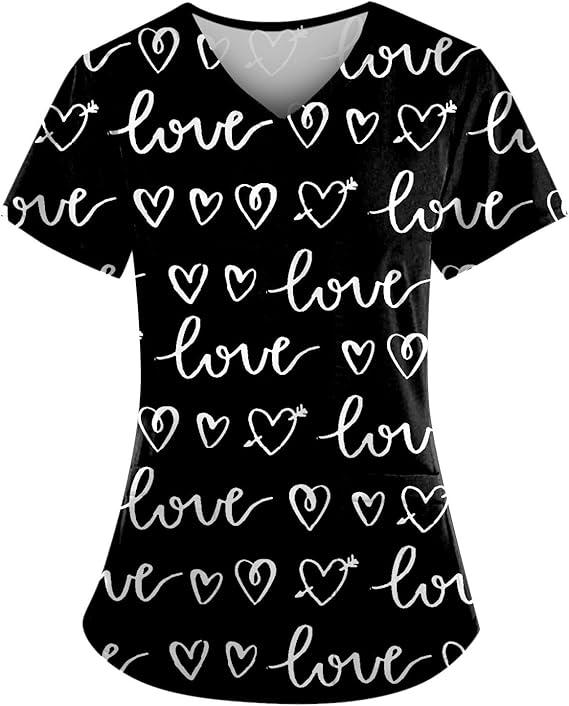 OIOLOYJM Printed Scrub Tops Women Short Sleeve V Neck Plus Size Scrubs for Womens Nursing Uniforms Shirts with Pockets