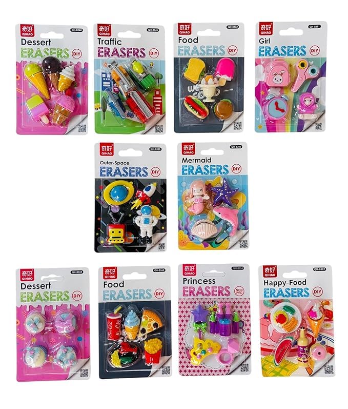 Rarejoy 3D Erasers Rubber for Kids | Stationary Set for Kids | Different Shape Erasers Birthday Return Gift Combo Pack 10 Item