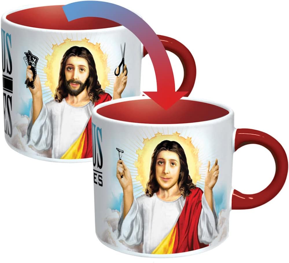Jesus Shaves Disappearing Coffee Mug - Add Hot Water and Jesus' Beard Disappears - Comes in a Fun Gift Box - by The Unemployed Philosophers Guild