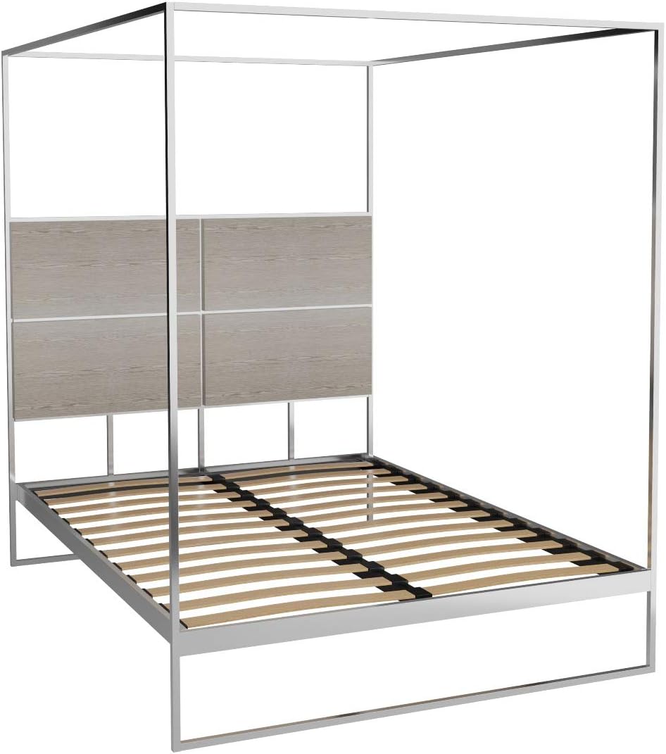 GillmoreSPACE Double Canopy Bed - Polished Frame & Canopy, Weathered Oak Headboard
