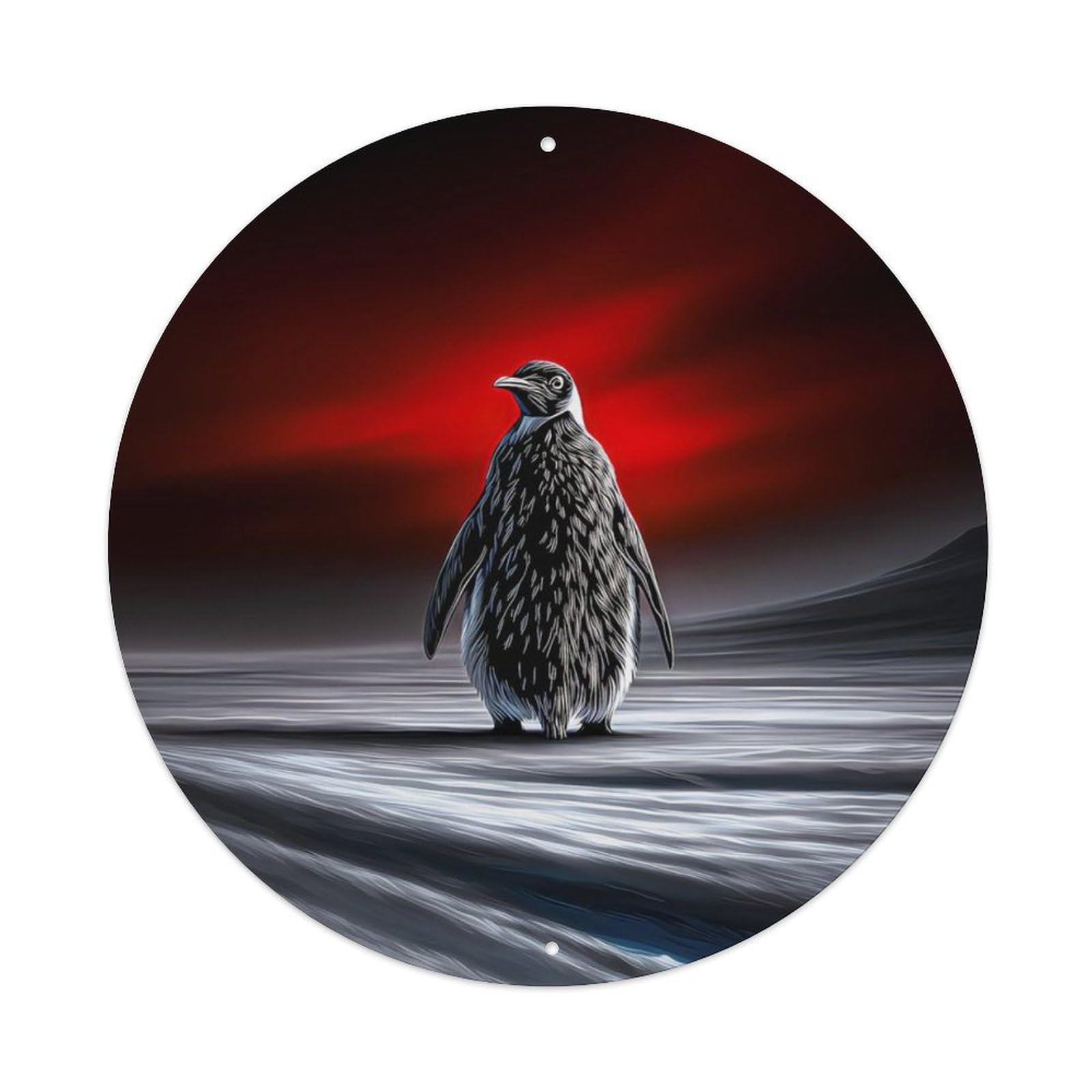 Animal Penguin Antarctica Dramatic Black White Red Contrast Vintage Metal Tin Sign Plaque Wall Decor for Cafe, Club Bar, Office, Garden Metal Poster 8x8Inch