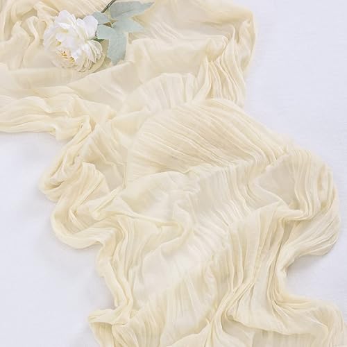 Miniatura 2 de Socomi Camino de mesa de gasa de 10 pies, estilo bohemio, rústico, color beige, camino de mesa para boda, despedida de soltera, decoración de