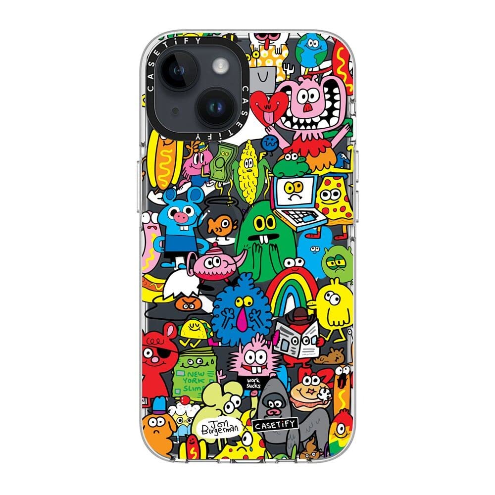 CASETiFY Funda transparente para iPhone 14 compatible con Magsafe – Fun Friends de Jon Burgerman