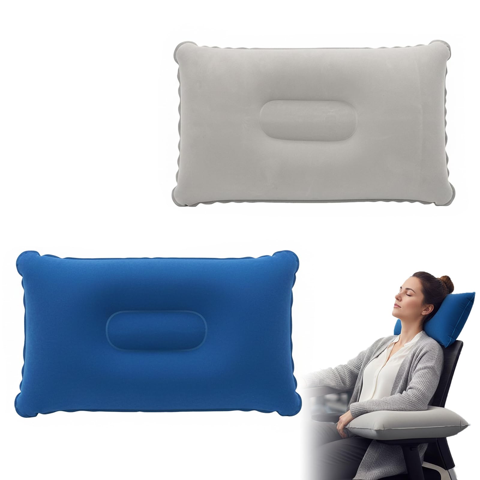 JiaQuenWex Camping Pillow - 2 Pack 38ร24CM Inflatable Pillow Ultralight Compressible, Portable Travel Pillow Camping Pillow with Pouch, Festival Beach Accessory for Travel Camping Fishing Outdoor