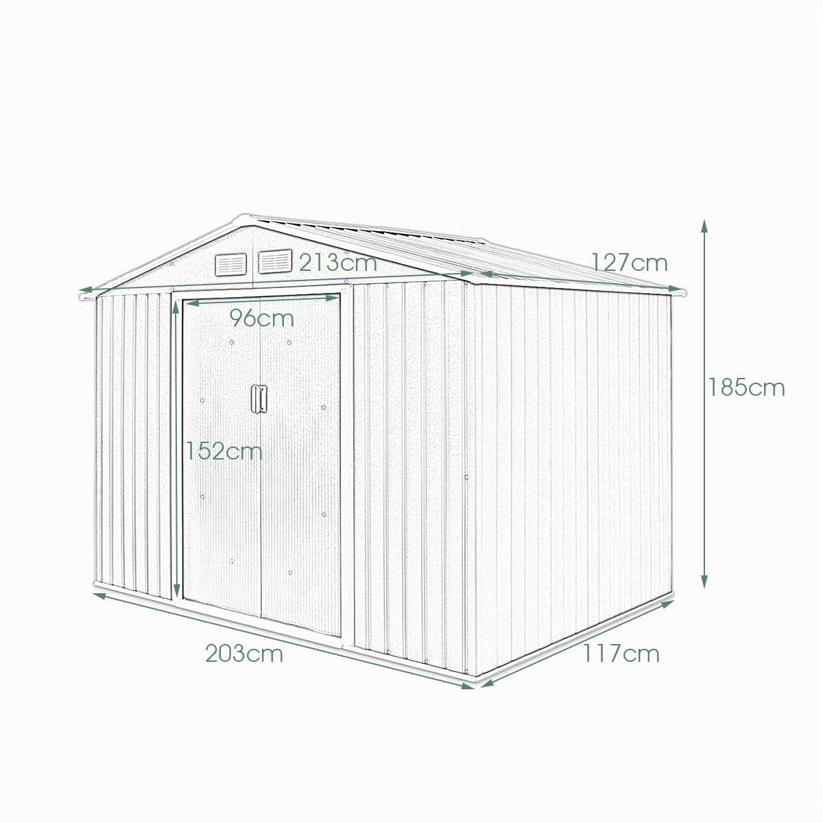 DREAMADE Box Casetta Grande, Casetta da Giardino Esterno, Capanno Magazzino in Lamiera di Metallo, con Porta a 2 Ante e Finestra di Ventilazione, Adatta per Riporre Attrezzi (Verde)