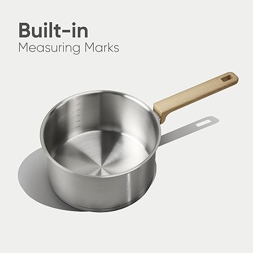 Miniatura 2 de CAROTE Cacerola de acero sin olor de 1.6 cuartos y 3 cuartos de galón con tapas y cacerola de 1 cuarto de galón sin tapa, base de 3 capas, no