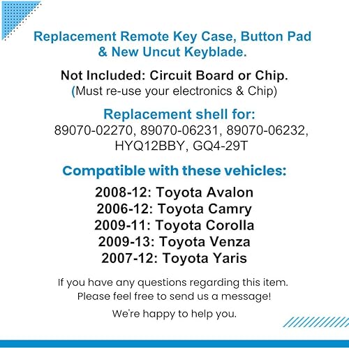 Miniatura 7 de 1 funda para llave remota sin llave con almohadilla de 4 botones HYQ12BBY GQ4-29T para Avalon 2008-12 Camry 2009-11 Corolla 2009-13 Venza