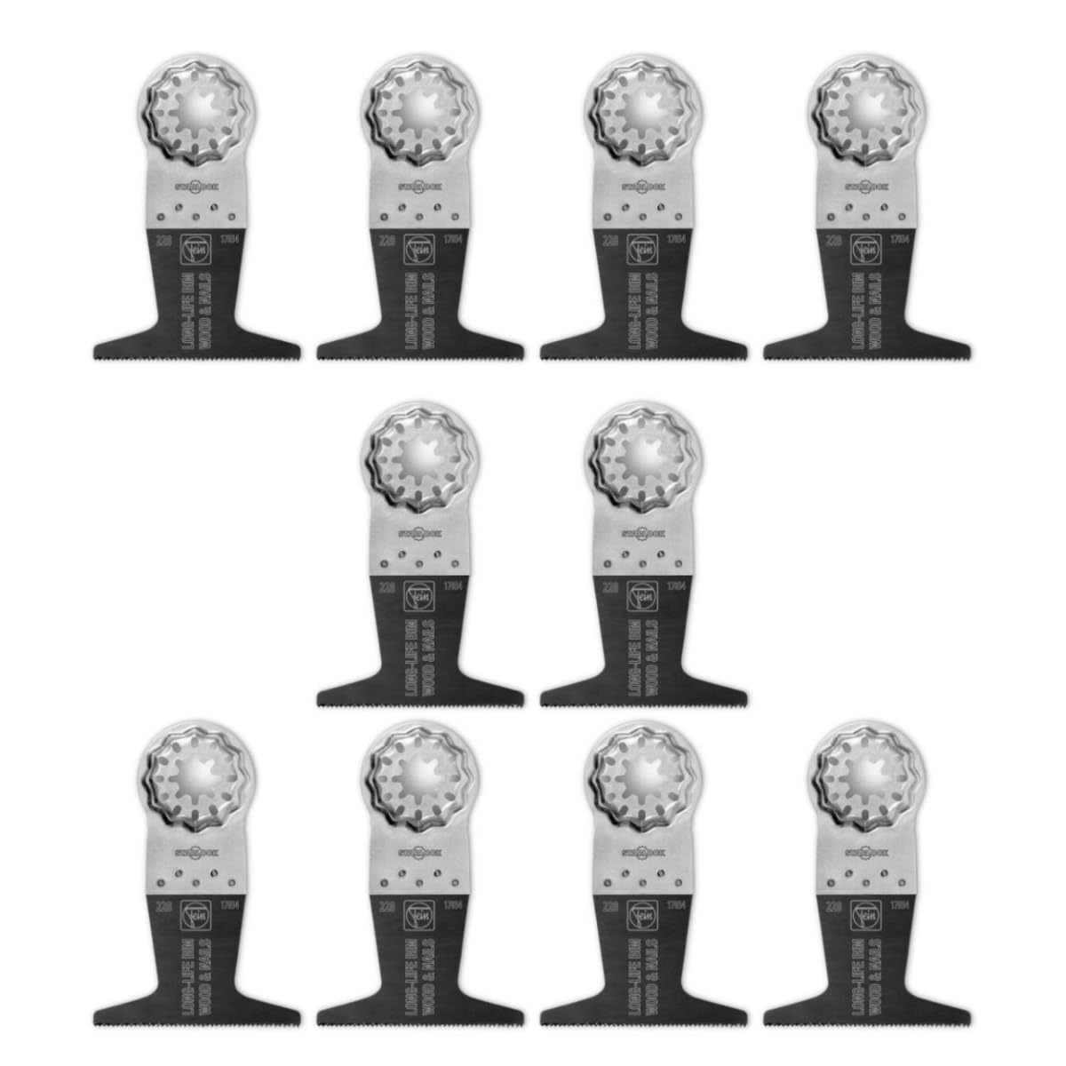 Fein Starlock E-Cut Long-Life Saw Blade - Precision Cutting for Wood, Drywall & Plastics, Bimetal with Teeth Set, 1-3/8" Medium Width, 2" Length, 10-Pack - 63502160290