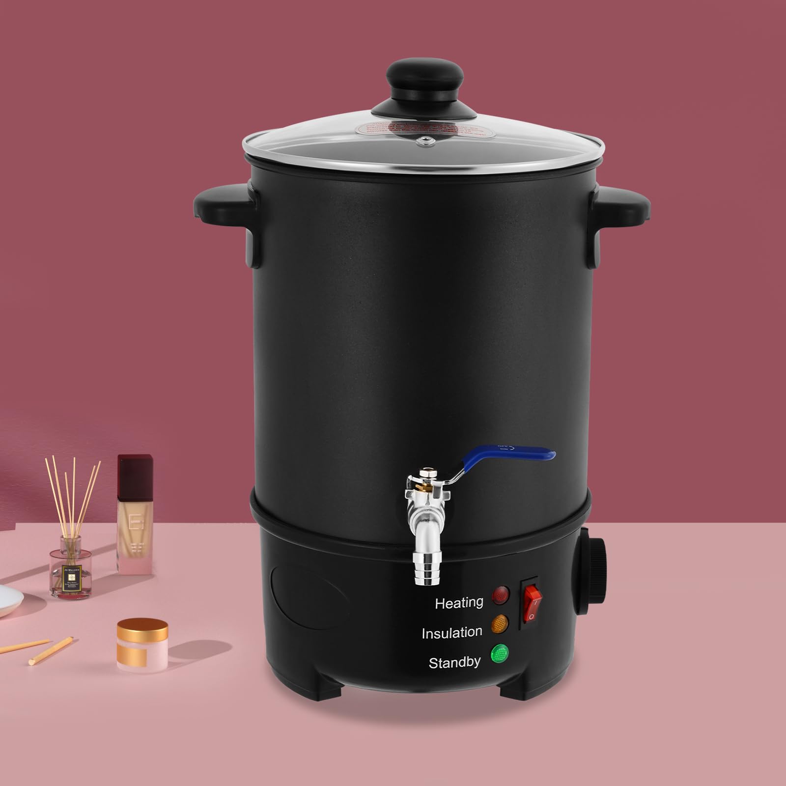 DWIKRYT Crisol eléctrico de cera de 6 l, 220-240 V, acero inoxidable, para hacer velas, 50-100 °C, con cuchara para salones de belleza, empresas artesanales