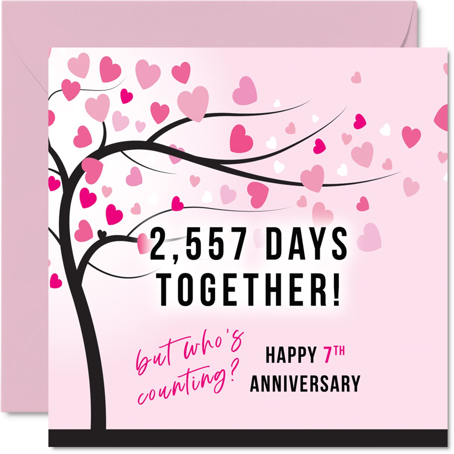 Funny Copper Anniversary Card for Wife or Husband - 2557 Days Together - I Love You Gifts, Happy 7th Wedding Anniversary Cards for Partner, 145mm Greeting Cards Anniversaries