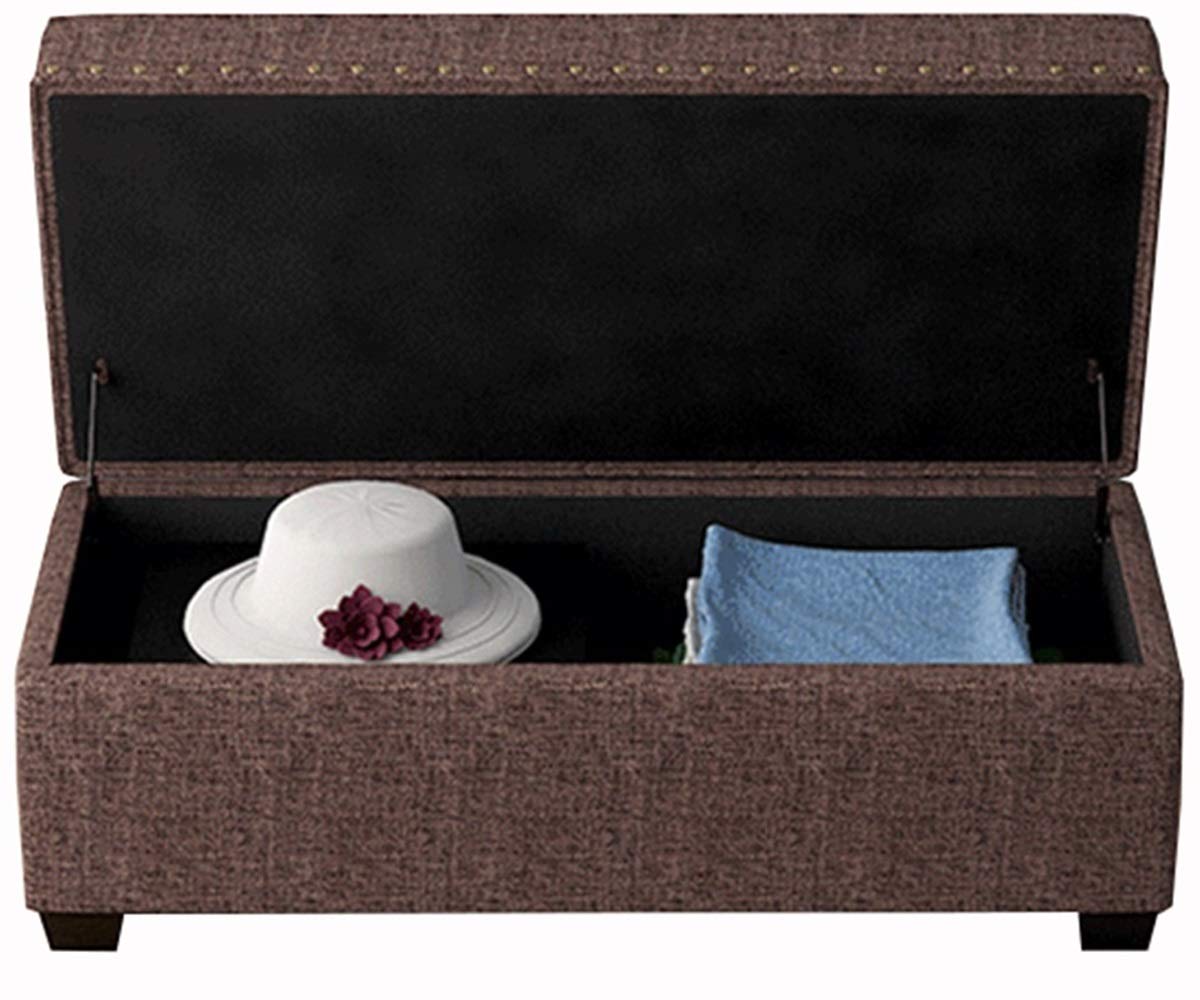 Banc de salon en bois massif et pouf repose-pieds capitonné marron durable
