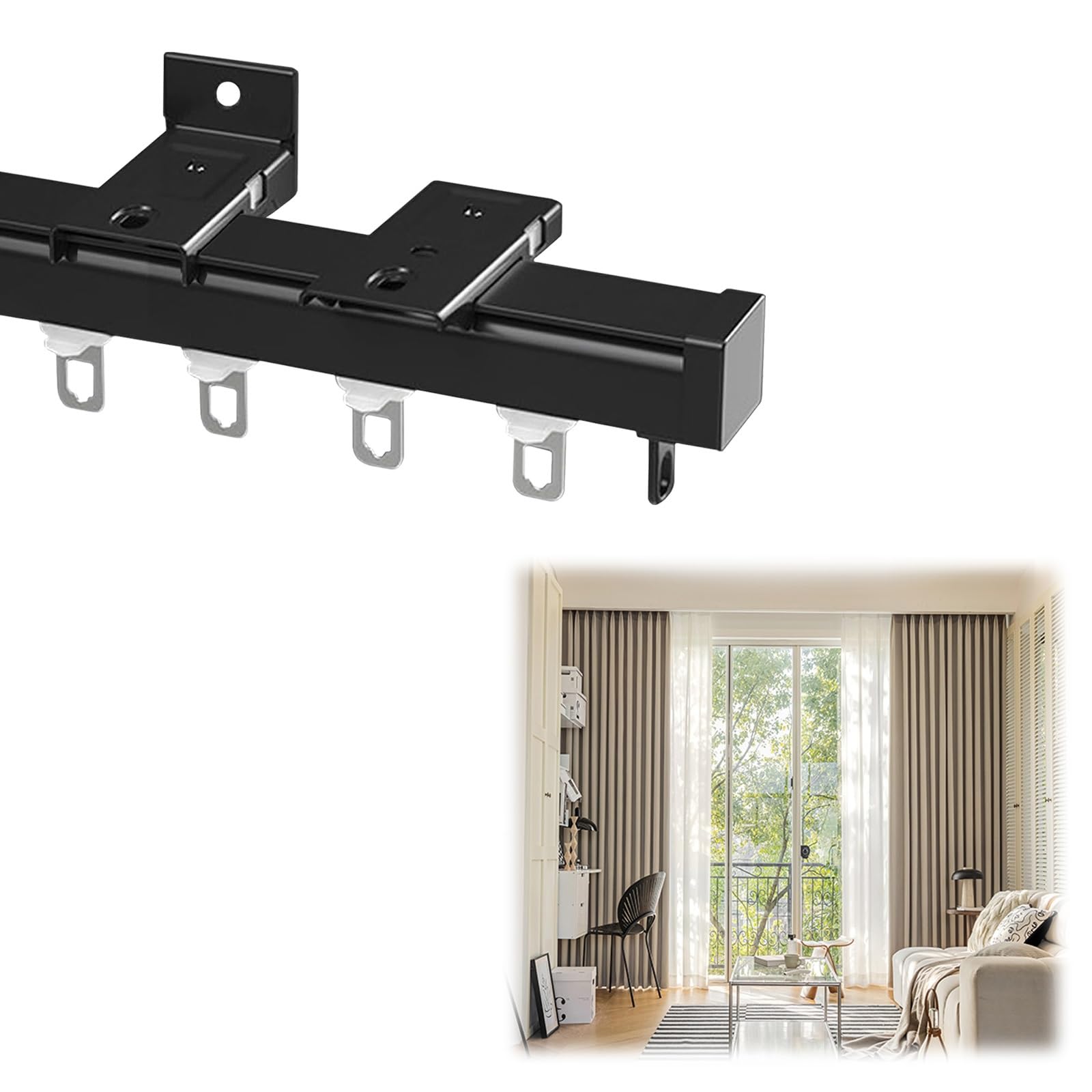 Rail de plafond en alliage d'aluminium noir premium pour baie vitrée