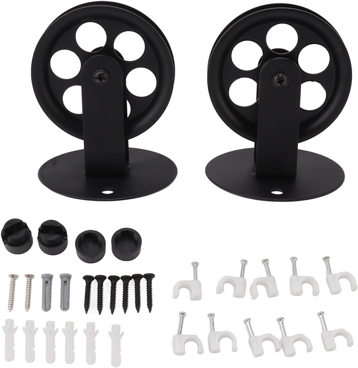 Topyond 2 Pièces Roues De Poulie Industrielles pour Grange à Brancher Lampe Suspendue Robuste Et Durable Support De Plafond Mural Vintage Poulies De Remorquage De Levage Noir