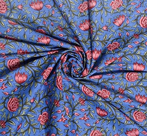 Yuvancrafts Indian Hand Block Multi Floral Print Cotton Fabric Dressmaking Materials Running Fabric by The 10 Yard (10 Yard, Beige)