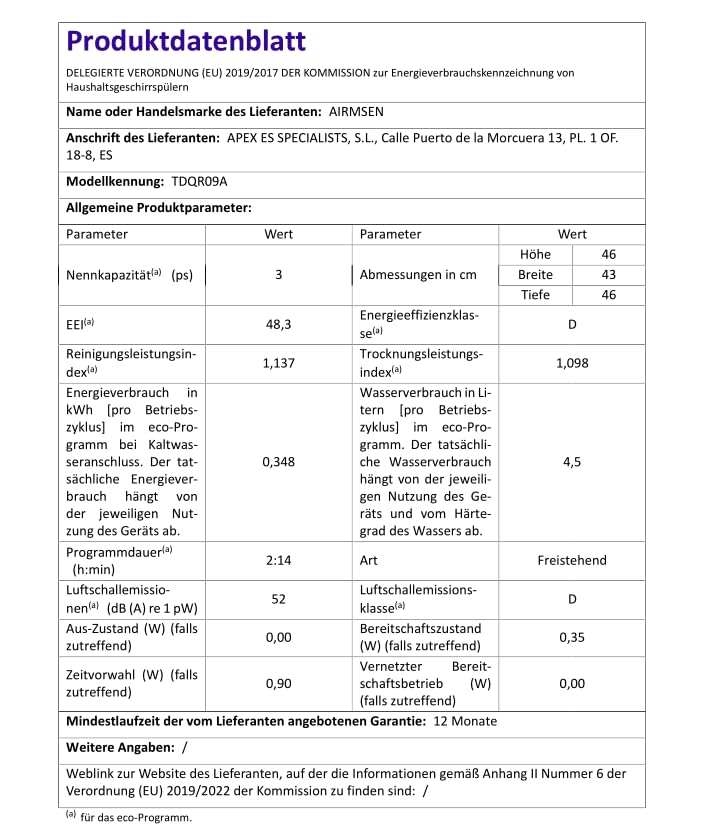 AIRMSEN Mini Geschirrspüler, Tischgeschirrspüler, Mini Spülmaschine mit 8+3 Programmen, 5L Tank,... Ansicht 10