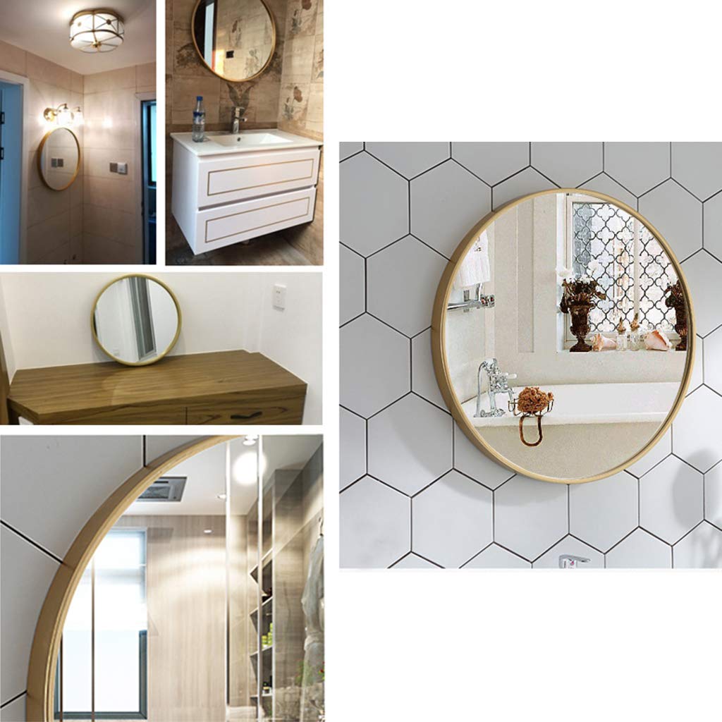 Relaxdays deco wandspiegel rond, voor badkamer, hal, woon- & slaapkamer, met frame, sierspiegel, ∅ 50 cm, goudkleurig