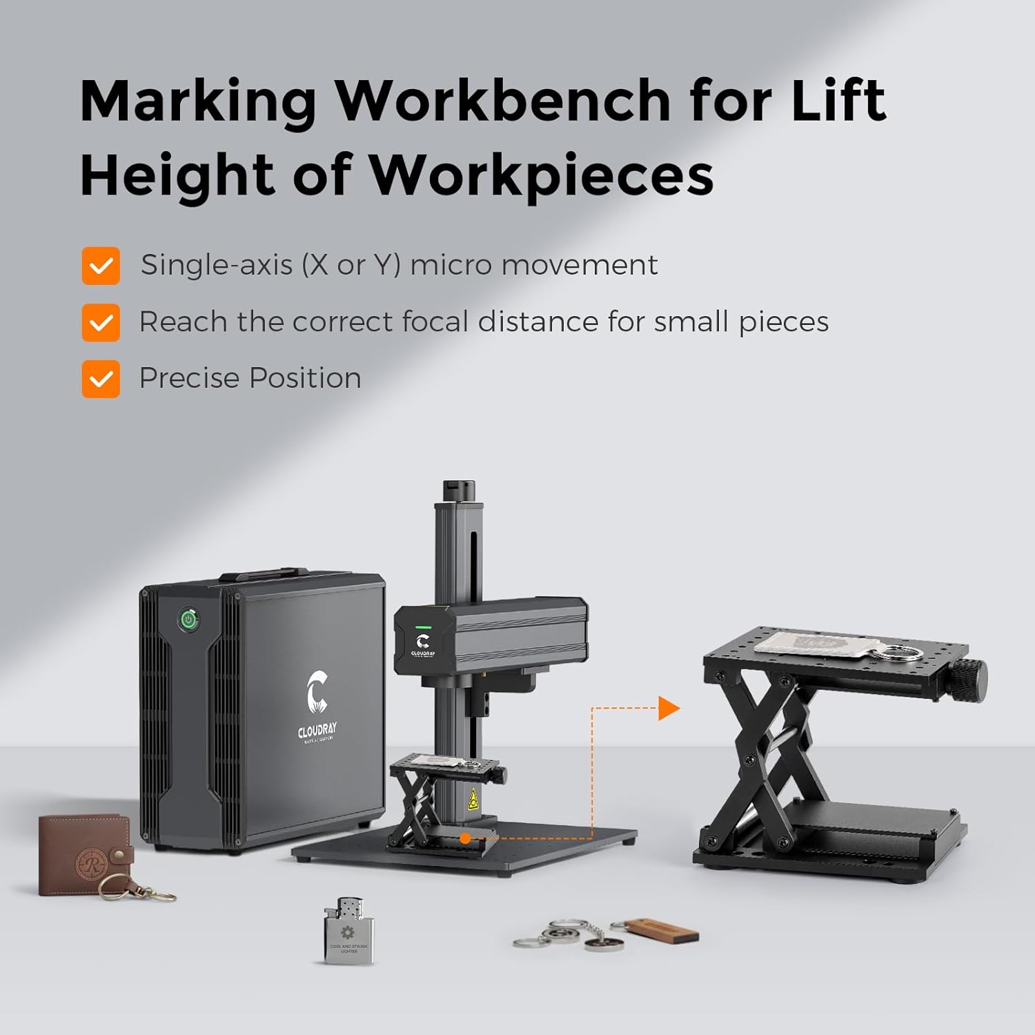 Cloudray One-Dimension Marking Workbench for CO2 & Fiber Laser Engraver Machine, 1D Working Table, Lift Stand & Holder Laser Engraver, Flexible Working Area 4.7"x3.4", One Direction XY Table, Black