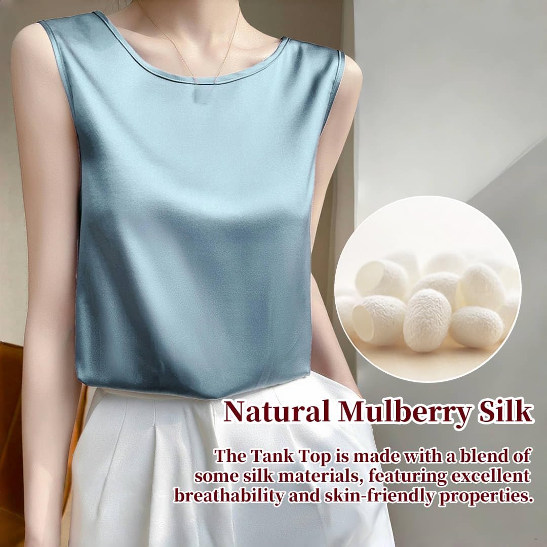 Silk Tank Tops for Women Basic Camisole Top Crew Neck Sleeveless Blouse Summer Cami Tank Casual Tank Shirt - Image 2