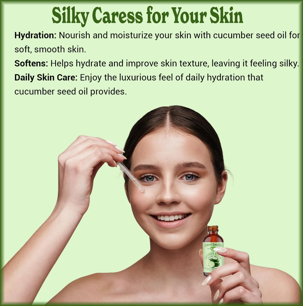 Natural Born Oils Cucumber Seed Oil, 16oz, Organic, Cold-Pressed, Nutrient-Rich, Deep Skin Care, Hair Revitalization
