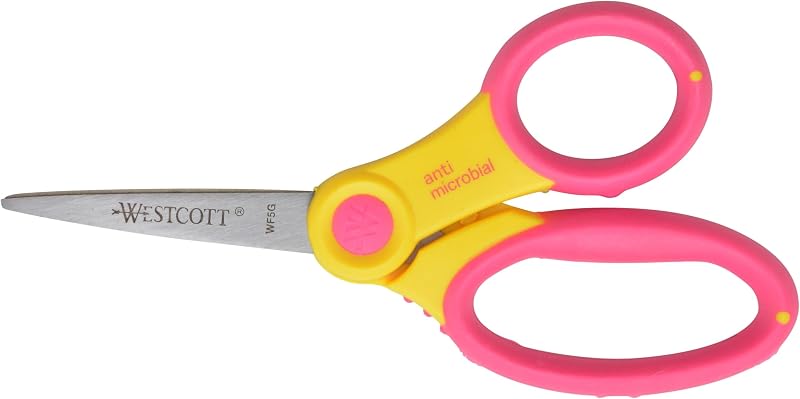 Westcott 14597 Tijeras para diestros y zurdos, tijeras para niños con mango suave, edades de 4 a 8 años, punta puntiaguda de 5 pulgadas
