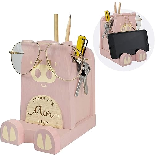 Miniatura 25 de I'm - Soporte multiusos de madera para lentes, teléfono, pluma y lápiz, accesorios de escritorio, decoración de escritorio, hogar, oficina, Oso
